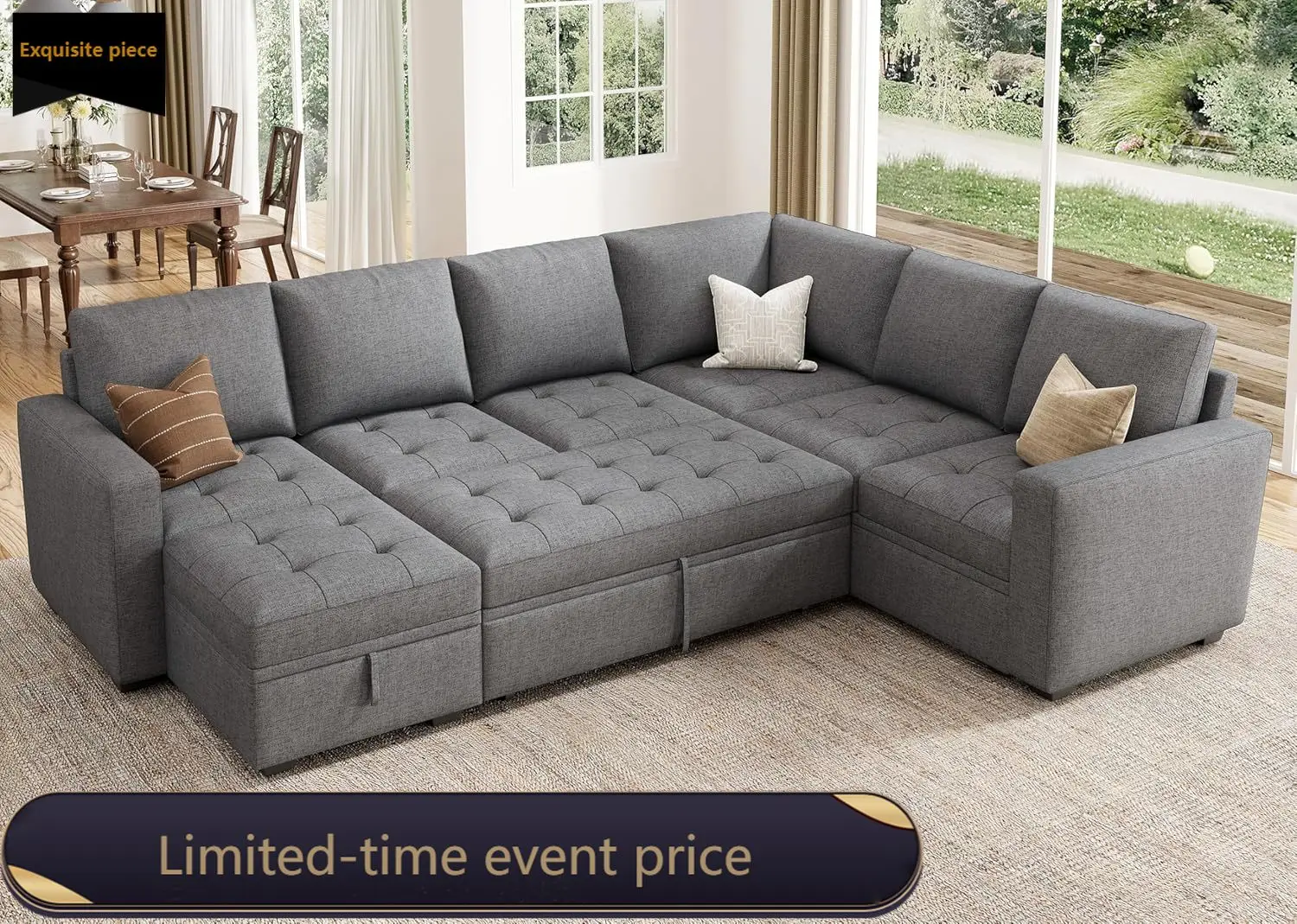 Modular Sectional Sleeper Sofa with Pull Out Bed, L Shaped Couch with Storage, Grey
Modular Sectional Sleeper Sofa with Pull Out Bed, L Shaped Couch with Storage, Grey