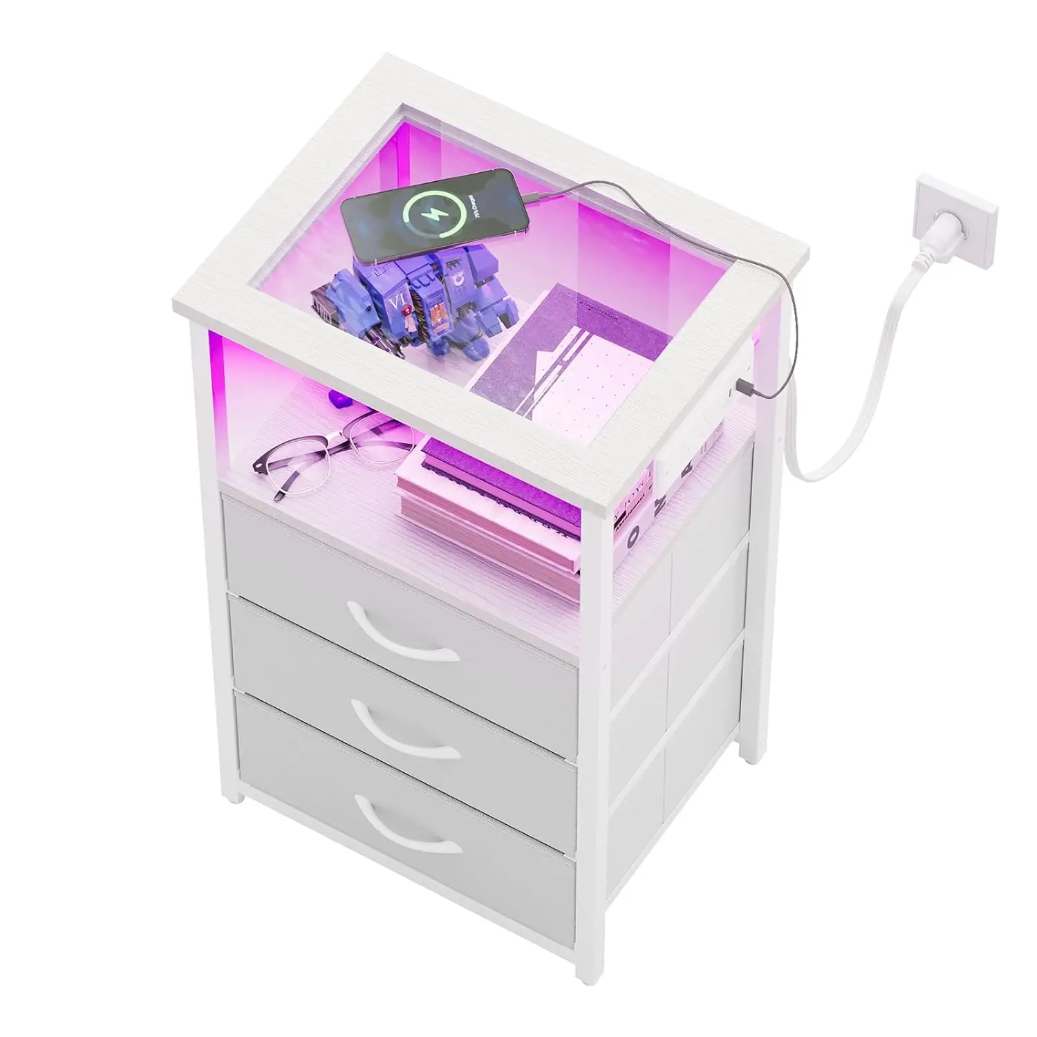 3 Drawers Night Stand With Glass Clear Desktop, Nightstand With Charging Station And Led Light, Side Table For, Customized
3 Drawers Night Stand With Glass Clear Desktop, Nightstand With Charging Station And Led Light, Side Table For, Customized