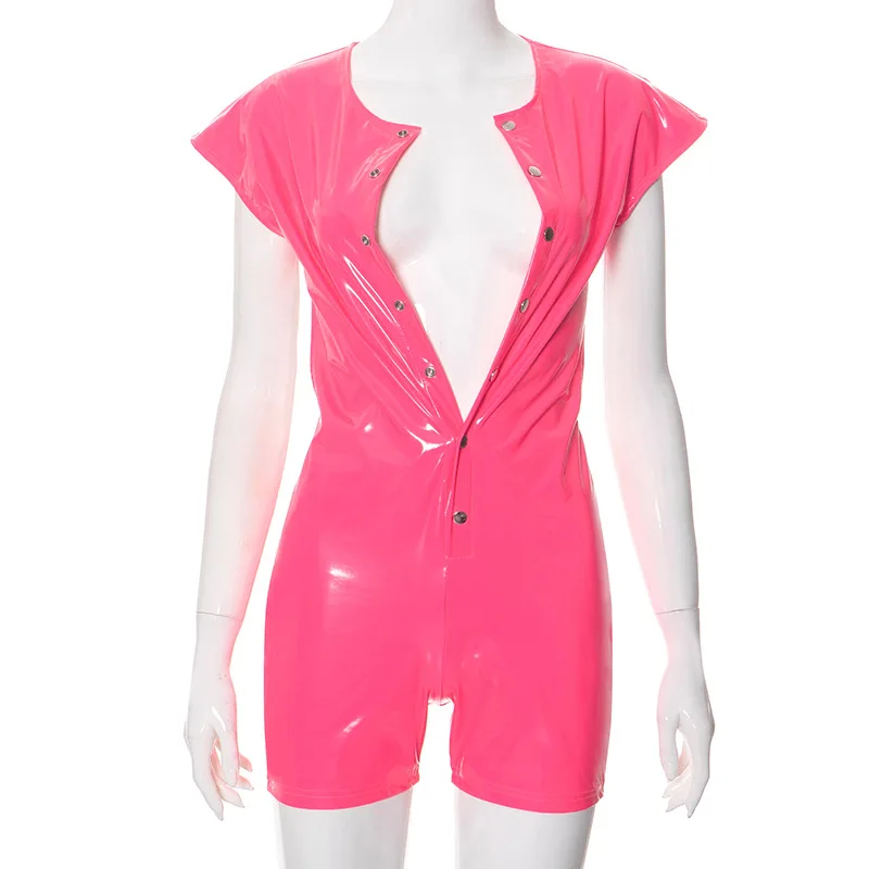 Sexy Backless PU Leather Jumpsuit Shorts Woman O-Neck Single Breasted Sleeveless Jumpsuits Stretch Skinny Club Party Overalls
Sexy Backless PU Leather Jumpsuit Shorts Woman O-Neck Single Breasted Sleeveless Jumpsuits Stretch Skinny Club Party Overalls