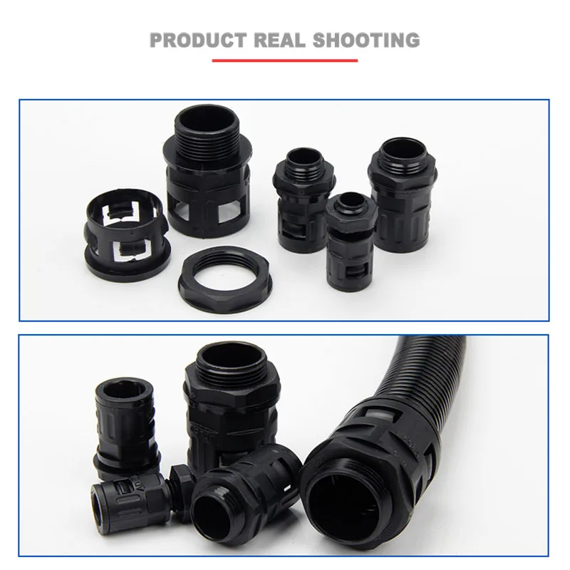 Corrugated Pipe Joint AD10/13/15.8/18.5 Plastic Bellows Plug PE Hose AD21.2/25/28.5/34.5/42.5/54.5 Black Cable Gland Connector
Corrugated Pipe Joint AD10/13/15.8/18.5 Plastic Bellows Plug PE Hose AD21.2/25/28.5/34.5/42.5/54.5 Black Cable Gland Connector