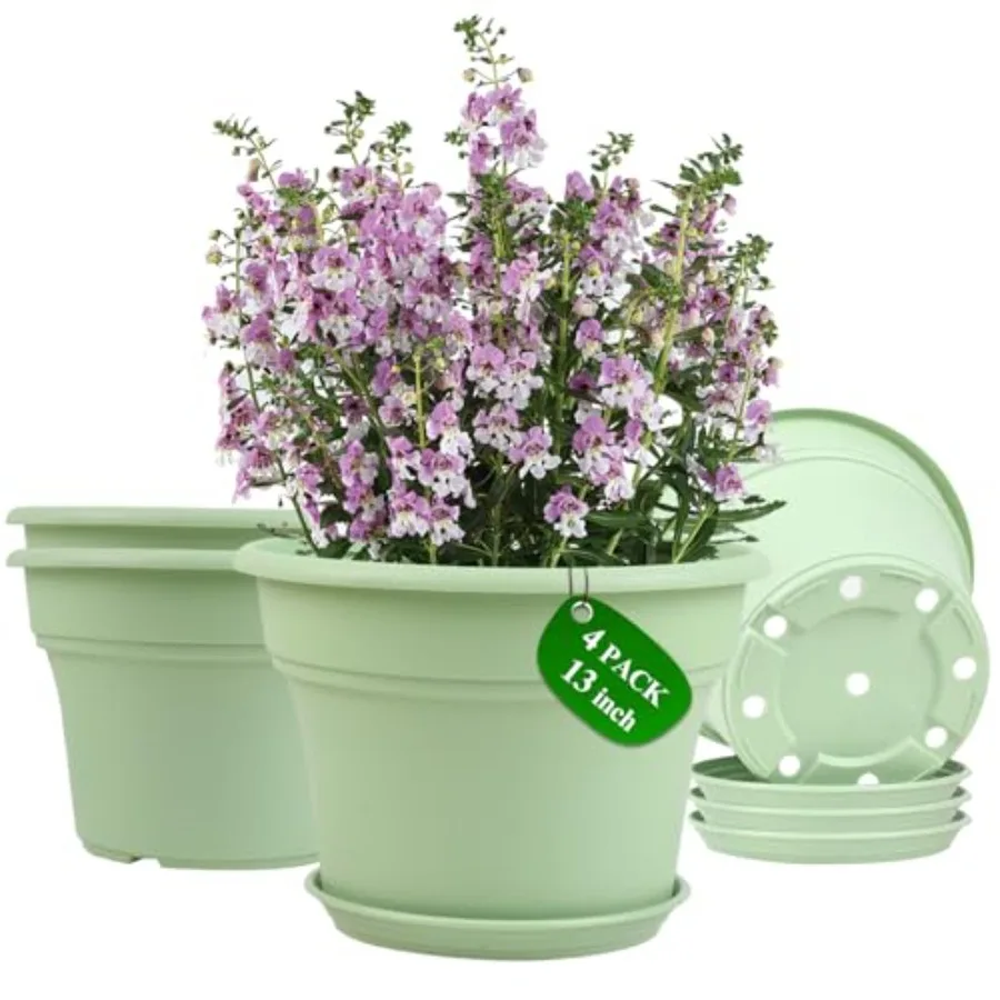 13 Inch Plastic-Flower-Pot-for-Indoor-Plants, 4 Pack Large Outdoor Planter Pot with Drainage Holes and Saucers, Resin Decorativ
13 Inch Plastic-Flower-Pot-for-Indoor-Plants, 4 Pack Large Outdoor Planter Pot with Drainage Holes and Saucers, Resin Decorativ