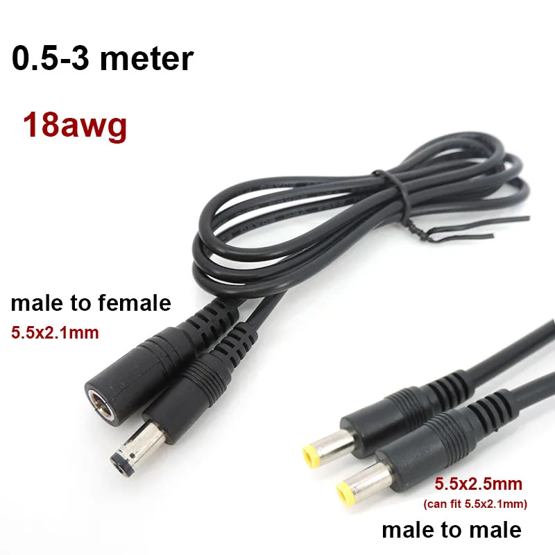 10x 0.5/1.5m/3m DC male to Male female Extension connector Cable 18awg 2.1mmx5.5mm 5.5x2.5mm for 12V Power Adapter Cord Strip r1
10x 0.5/1.5m/3m DC male to Male female Extension connector Cable 18awg 2.1mmx5.5mm 5.5x2.5mm for 12V Power Adapter Cord Strip r1