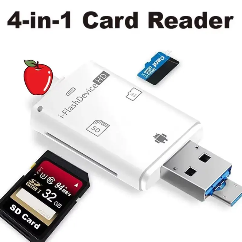 4 в 1 TF-кардридер OTG-адаптер USB-флеш-накопитель SD TF-кардридер Адаптер Lightning-MicroSD для Iphone Android
4 в 1 TF-кардридер OTG-адаптер USB-флеш-накопитель SD TF-кардридер Адаптер Lightning-MicroSD для Iphone Android
