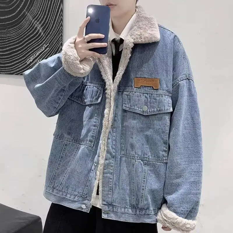 Winter Denim Jacket Men American Style Fleece Lined Thick Warm Cotton Coat Loose Fit Casual Korean Fashion Outerwear Tops
Winter Denim Jacket Men American Style Fleece Lined Thick Warm Cotton Coat Loose Fit Casual Korean Fashion Outerwear Tops