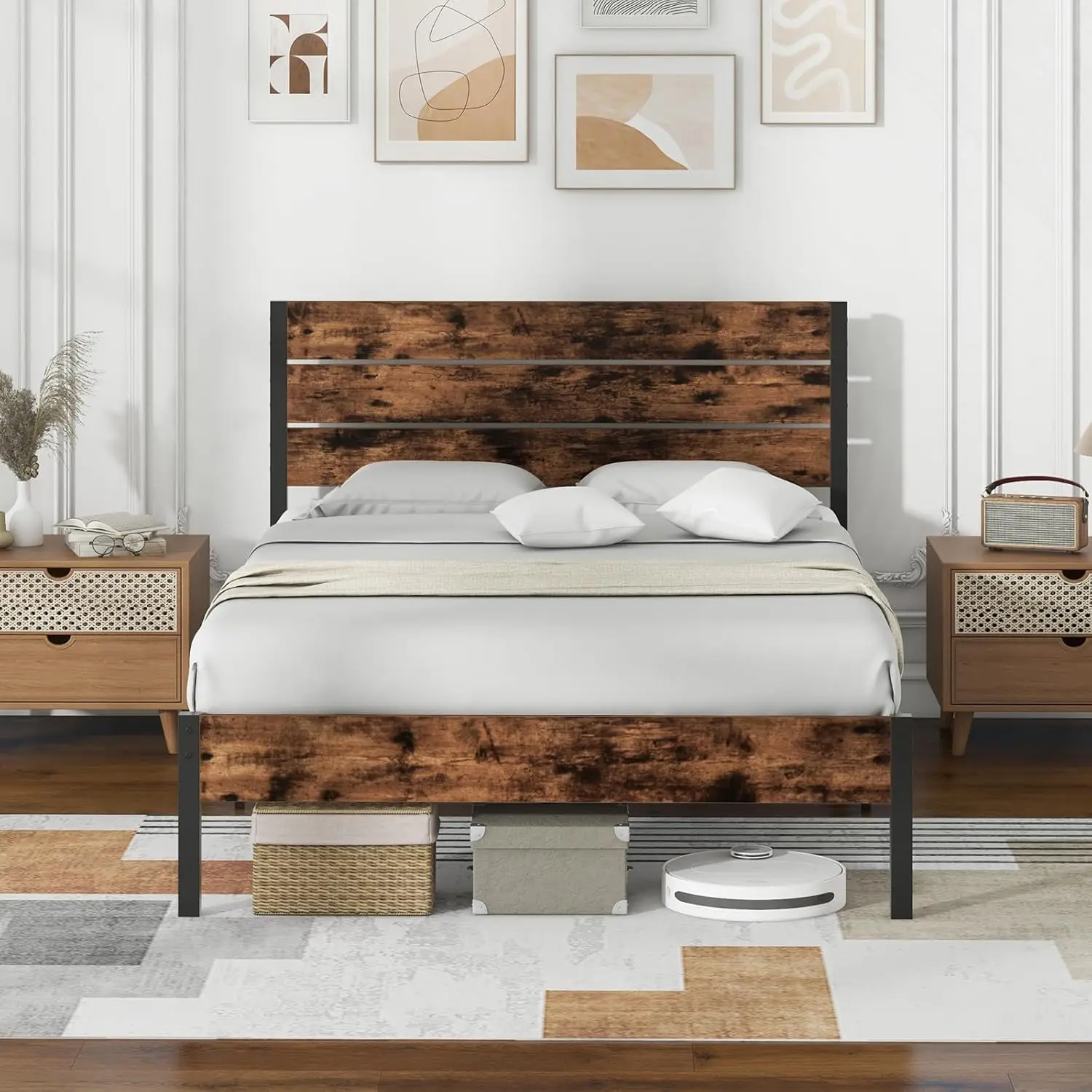 Full Size Metal Platform Bed Frame, Industrial Full Bed Frame with Wooden Headboard, 1100 LBS Strong Metal Slats Support, Mattre
Full Size Metal Platform Bed Frame, Industrial Full Bed Frame with Wooden Headboard, 1100 LBS Strong Metal Slats Support, Mattre