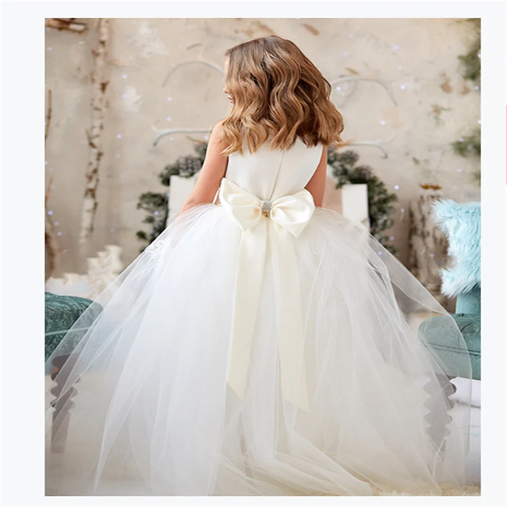 Flower Girl Dresses Ball-Gown Princess Tulle Floor-length Lvory Dress First Communion Simple Style
Flower Girl Dresses Ball-Gown Princess Tulle Floor-length Lvory Dress First Communion Simple Style