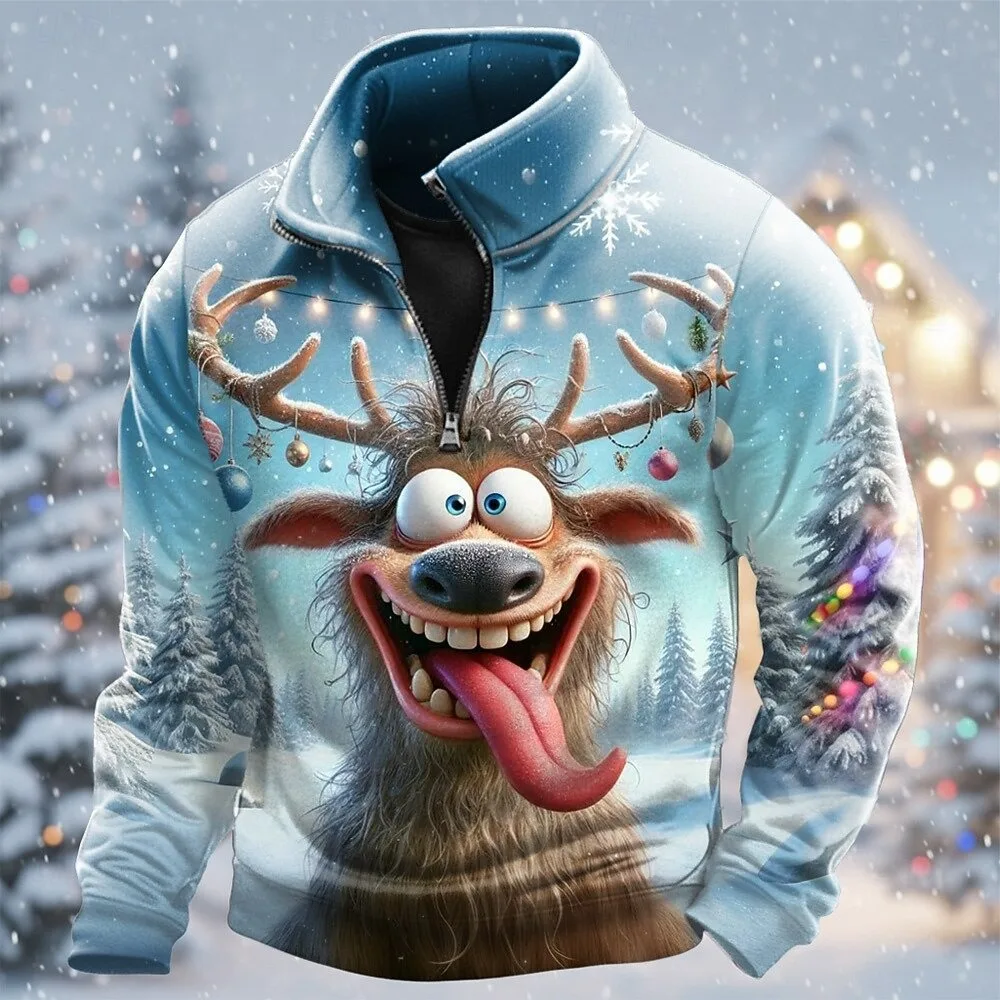 Cartoon Santa Claus reindeer 3D printed men's stand up collar zipper sweatshirt fashion autumn street casual y2k men's clothing
Cartoon Santa Claus reindeer 3D printed men's stand up collar zipper sweatshirt fashion autumn street casual y2k men's clothing