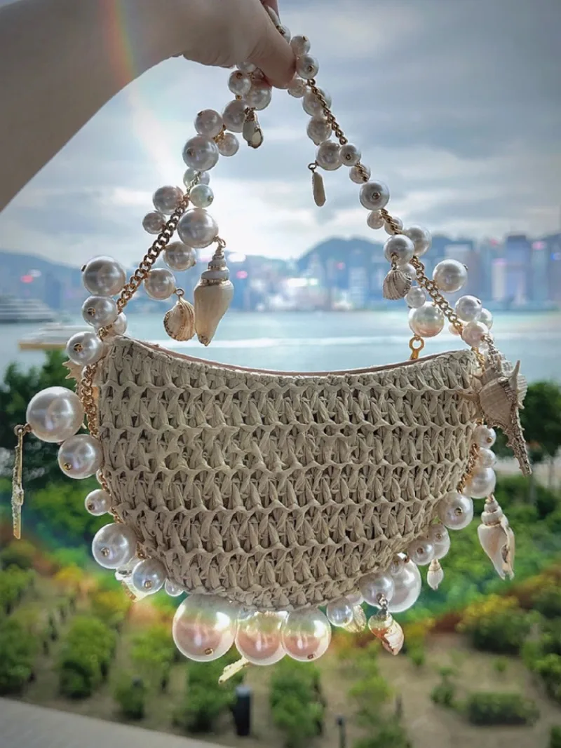 Sweet Spring Woven Bag Soft Exquisite Personalized Purses All-match Pearl Literary Seaside Clutches Lovely Moda Luxury Handbags
Sweet Spring Woven Bag Soft Exquisite Personalized Purses All-match Pearl Literary Seaside Clutches Lovely Moda Luxury Handbags