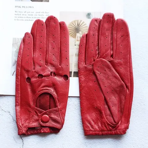 Men's Fashion Genuine Leather Breathable Hole Summer Sports Riding Moto Non-slip Gloves Sheepskin Touch Screen Driving Glove