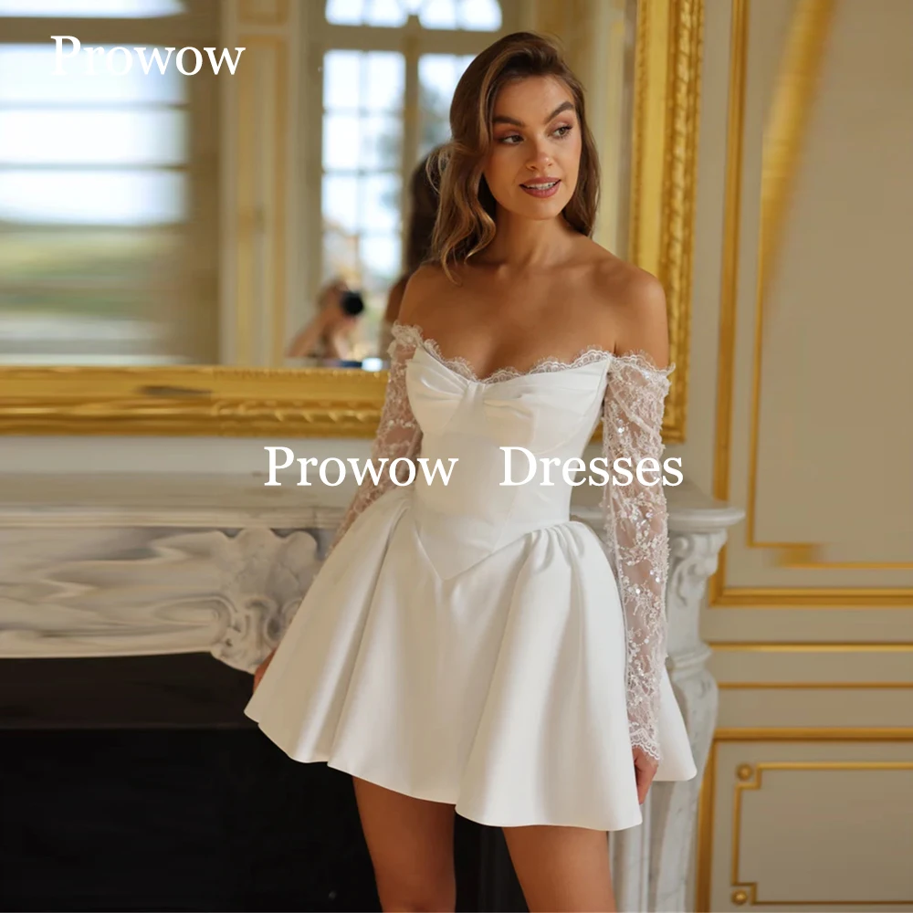Prowow Sexy Off Shoudler Puffy Short Wedding Dresses Beads Lace Full Sleeve Sweetheart Mini Bride Gown Customized Robe de mariag
Prowow Sexy Off Shoudler Puffy Short Wedding Dresses Beads Lace Full Sleeve Sweetheart Mini Bride Gown Customized Robe de mariag