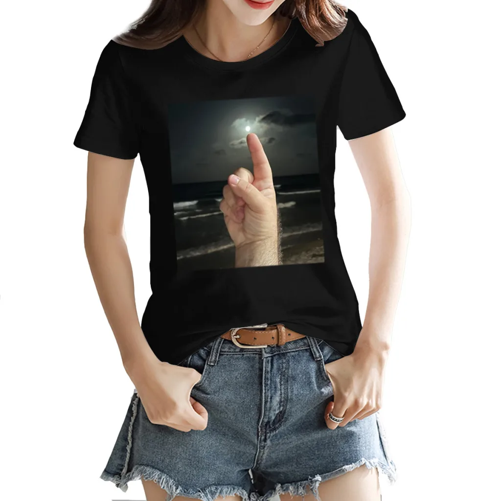 Finger pointing a full moon Women's Cotton Short Sleeve, Brand Loose Fit T-Shirt, Luxury Designer Top, Summer 2024 Mega Sale
Finger pointing a full moon Women's Cotton Short Sleeve, Brand Loose Fit T-Shirt, Luxury Designer Top, Summer 2024 Mega Sale