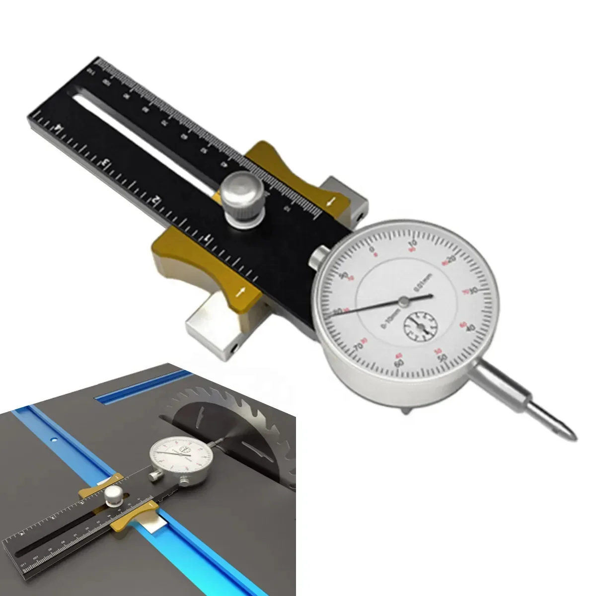 Benchtop circular saw dial indicator saw blade parallelism corrector backing leveling dial
Benchtop circular saw dial indicator saw blade parallelism corrector backing leveling dial