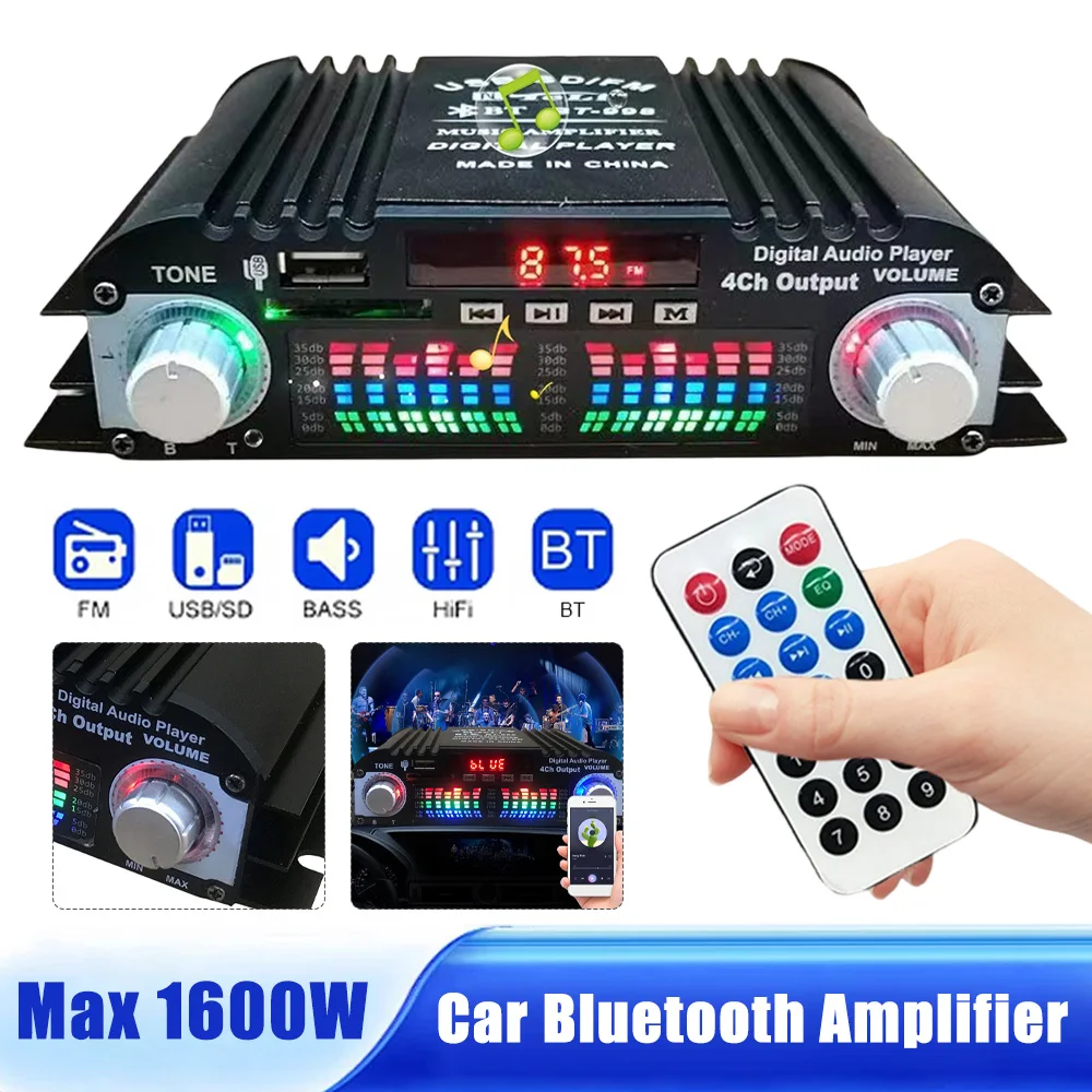 1600W Peak Power Digital 4 Channel Audio Amplifier Remote Control Bluetooth-Compatible Karaoke Player 4 Channel HiFi Stereo AMP
1600W Peak Power Digital 4 Channel Audio Amplifier Remote Control Bluetooth-Compatible Karaoke Player 4 Channel HiFi Stereo AMP