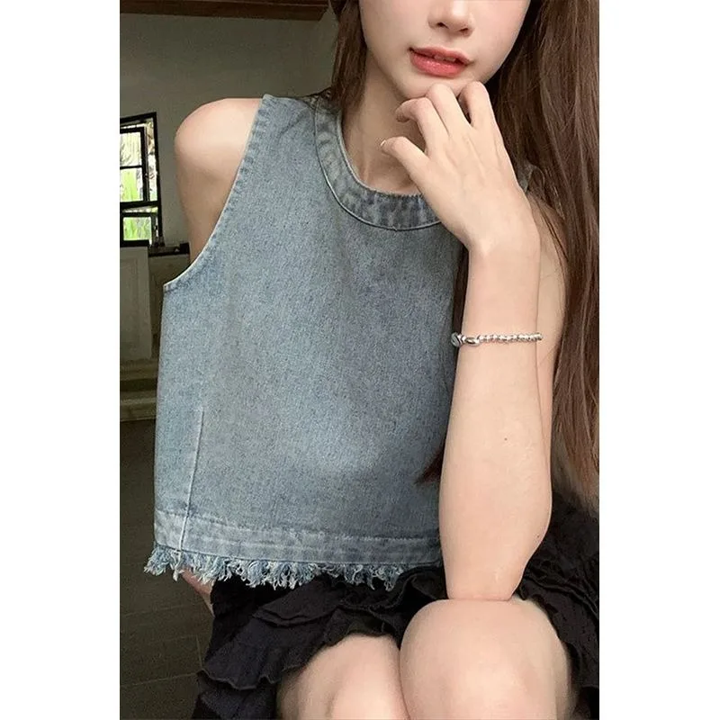 Vintage Tassel Stand-Up Collar Denim Suspender Vest Slim Denim Suspender Sexy Hottie Top
Vintage Tassel Stand-Up Collar Denim Suspender Vest Slim Denim Suspender Sexy Hottie Top
