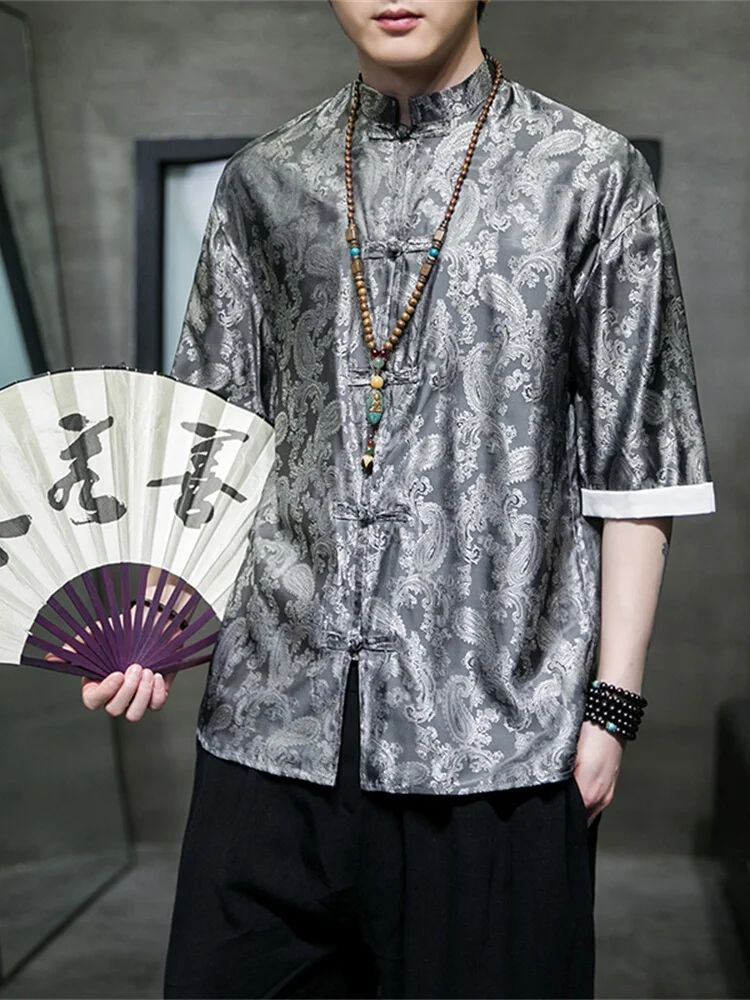 New Chinese Style Men's Short Sleeve Ice Silk Shirt Floral Print Retro Tang Suit Hanfu Standard Fit Daily Wear Summer Fashion
New Chinese Style Men's Short Sleeve Ice Silk Shirt Floral Print Retro Tang Suit Hanfu Standard Fit Daily Wear Summer Fashion