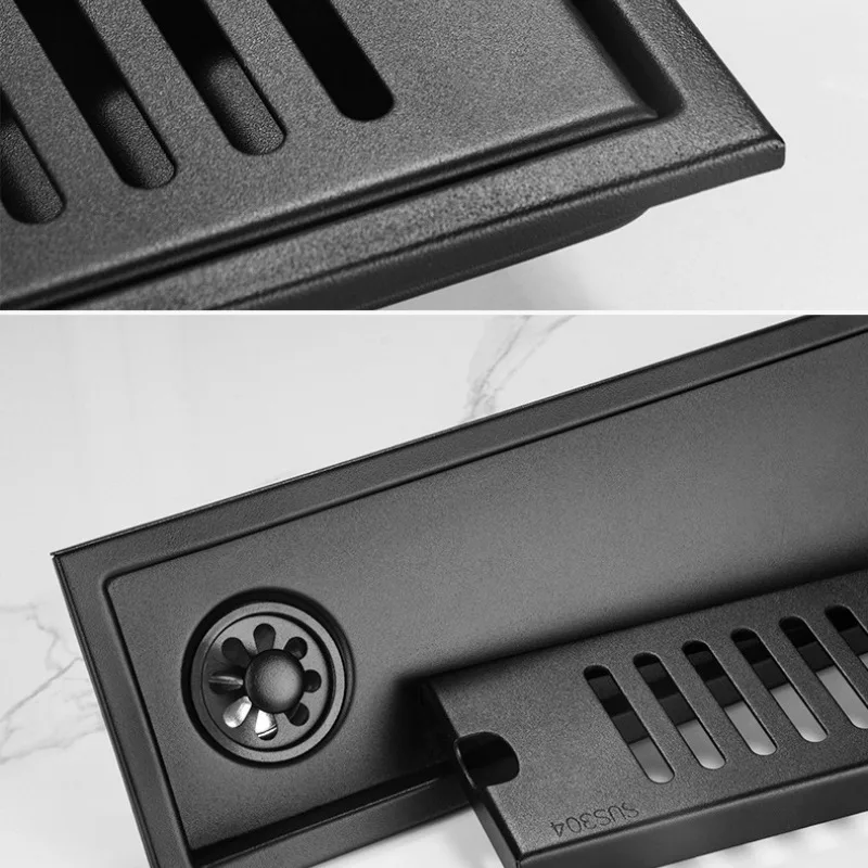 Черный слив для пола из нержавеющей стали 304, душевая комната с длинной полосой и защитой от запаха, прямоугольный балкон с большим объемом
Черный слив для пола из нержавеющей стали 304, душевая комната с длинной полосой и защитой от запаха, прямоугольный балкон с большим объемом