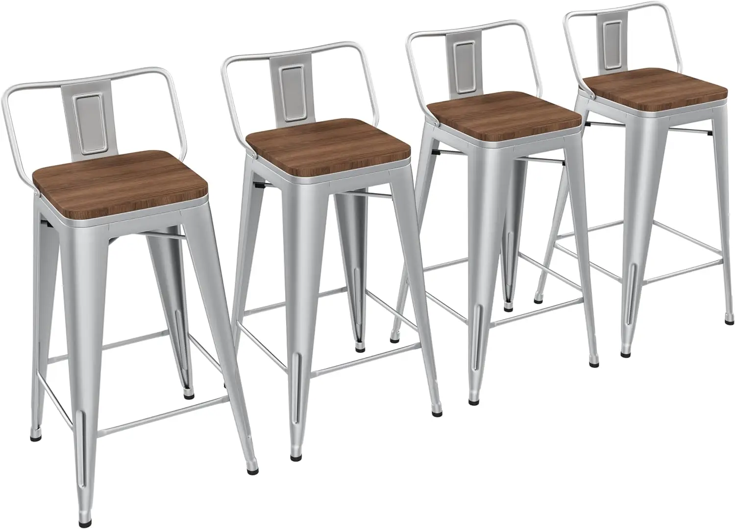 30 inch Bar Stools Set of 4 Bar Height Metal Barstools with Wood Seat Low Back Kitchen Bar Chairs Silver
30 inch Bar Stools Set of 4 Bar Height Metal Barstools with Wood Seat Low Back Kitchen Bar Chairs Silver