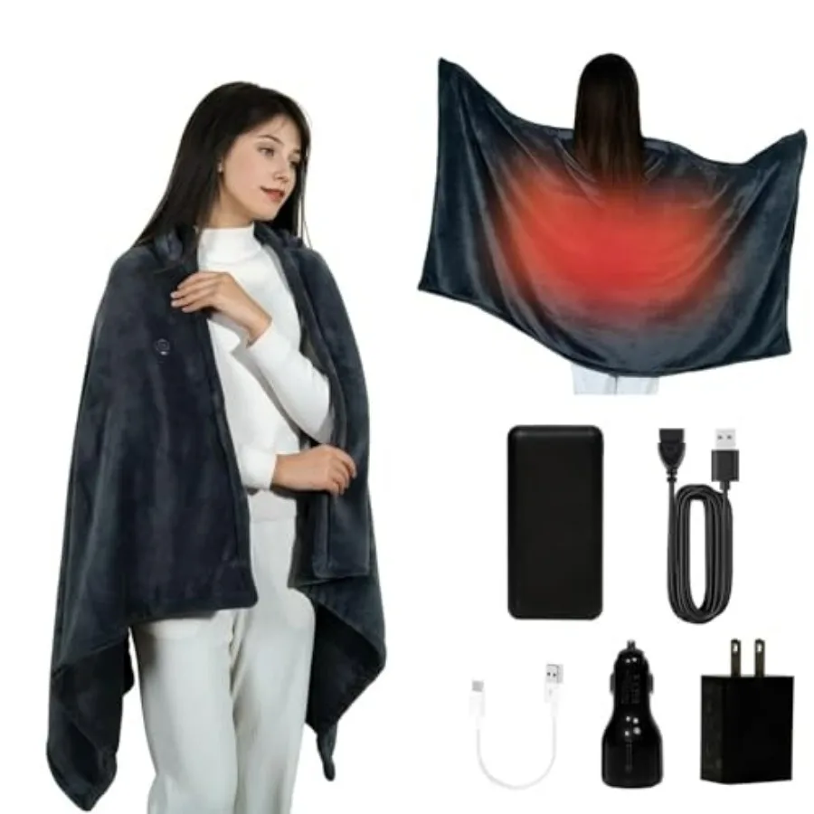 Portable heated shawl for outdoor use, warm stone gray polyester blend, 9 heating zones with 3 temperature levels, 20000 mAh US
Portable heated shawl for outdoor use, warm stone gray polyester blend, 9 heating zones with 3 temperature levels, 20000 mAh US
