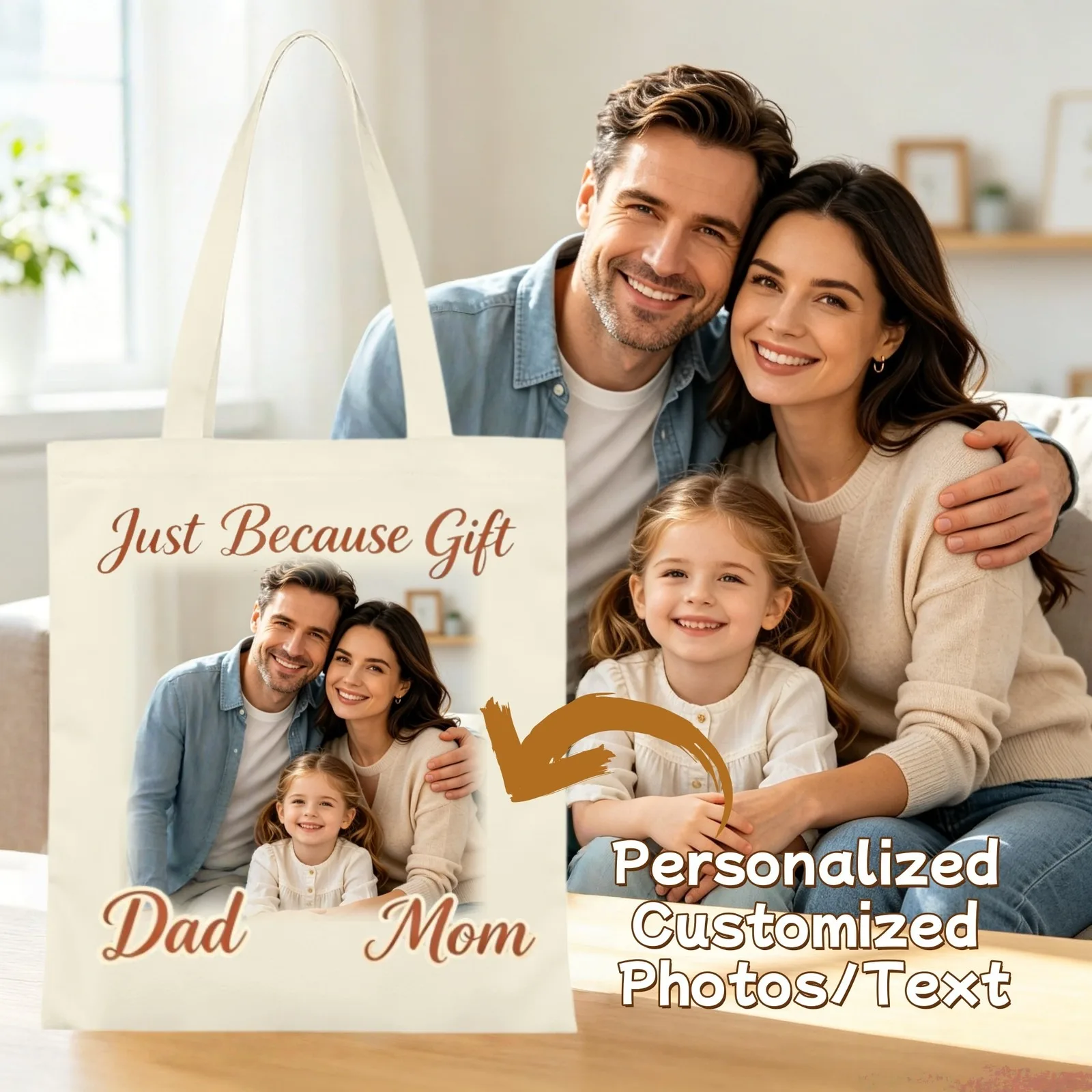 Personalized Canvas Bag Custom Name Photo Text Because Gift for Mom Dad Family
Personalized Canvas Bag Custom Name Photo Text Because Gift for Mom Dad Family