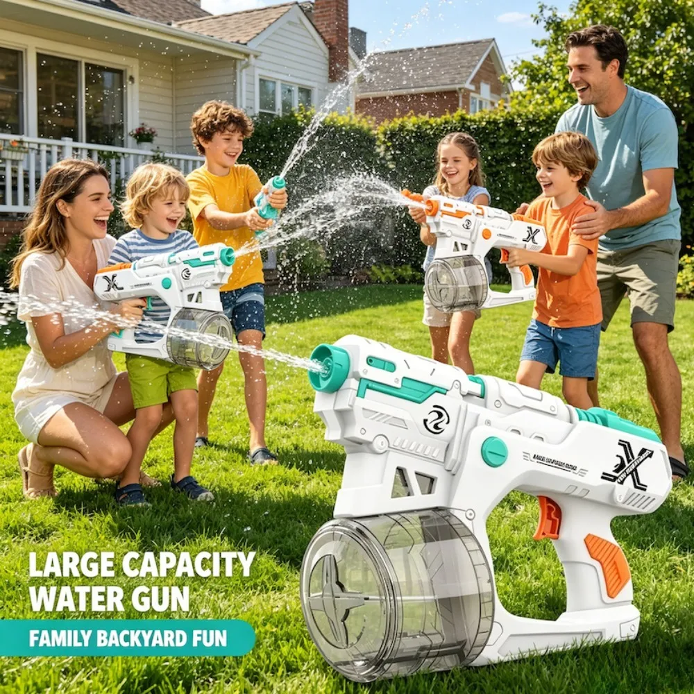 Electric Water Gun Toy Automatic Squirt Gun with Large Capacity Drum Long-Range Water Blaster for Summer Pool Beach Party
Electric Water Gun Toy Automatic Squirt Gun with Large Capacity Drum Long-Range Water Blaster for Summer Pool Beach Party
