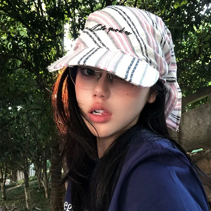 Korean Striped Contrasting Color Embroidery Letter Headscarf Hat Spring and Summer Thin Hip-hop Strap Fashion Sun Cap for Women
Korean Striped Contrasting Color Embroidery Letter Headscarf Hat Spring and Summer Thin Hip-hop Strap Fashion Sun Cap for Women