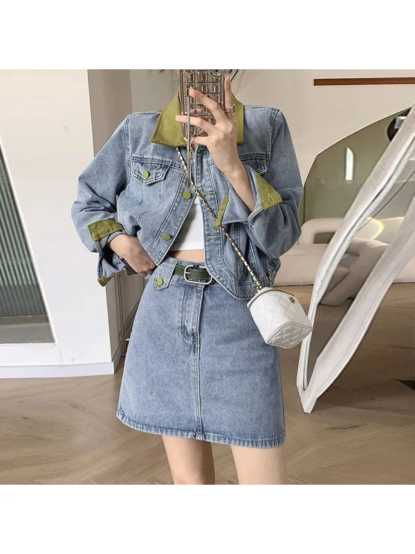 plus Size Anti-Aging Color Block Denim Jacket And Skirt Set Women's Autumn Winter Fashion Sensation Short Half Body Skirt Two...
plus Size Anti-Aging Color Block Denim Jacket And Skirt Set Women's Autumn Winter Fashion Sensation Short Half Body Skirt Two...