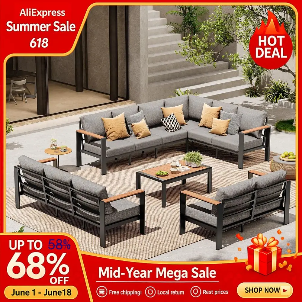 Aluminum Patio Furniture Set 11 Seats, Patio Sectional Corner Couch Set with Washable Thick Cushions amp Coffee Table, Custom
Aluminum Patio Furniture Set 11 Seats, Patio Sectional Corner Couch Set with Washable Thick Cushions amp Coffee Table, Custom