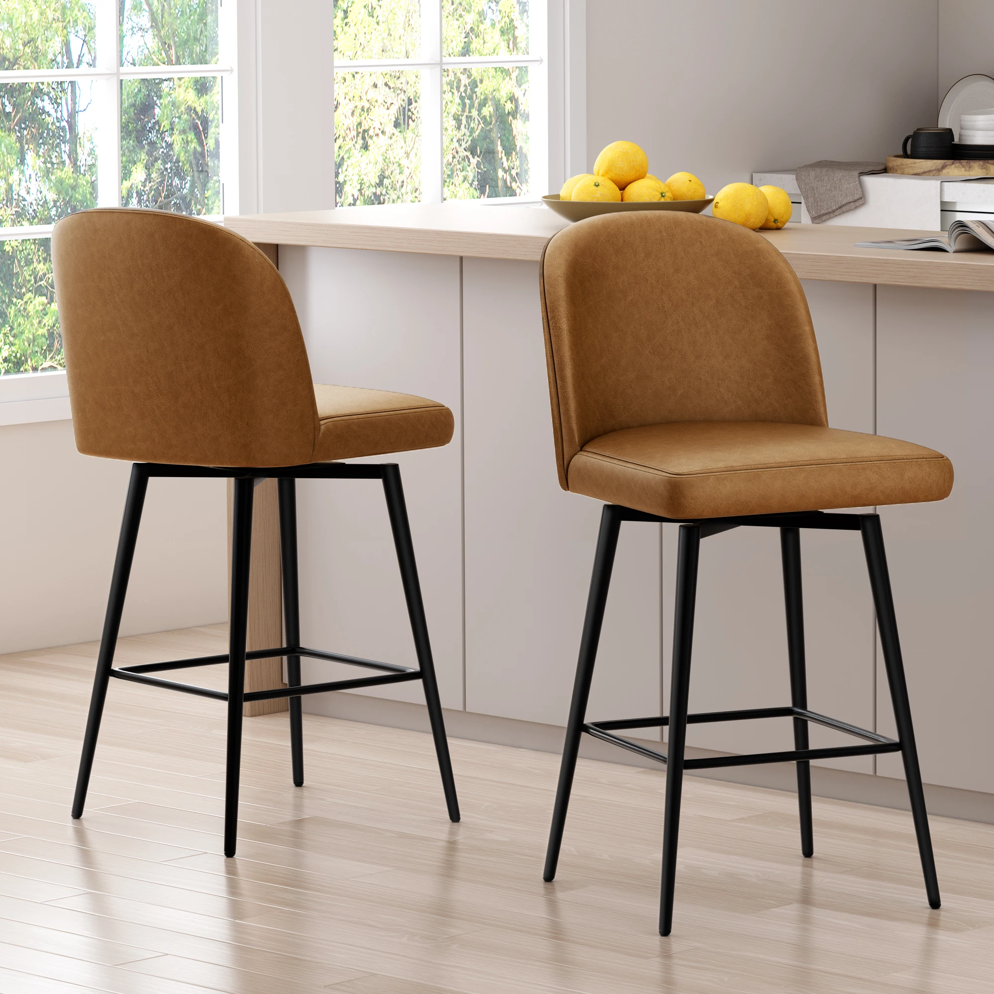Hcore Leather Barstool Counter Height Set of 2, Swivel Counter Stool with Back and Solid Wood Legs, 26 Inch Seat Height
Hcore Leather Barstool Counter Height Set of 2, Swivel Counter Stool with Back and Solid Wood Legs, 26 Inch Seat Height