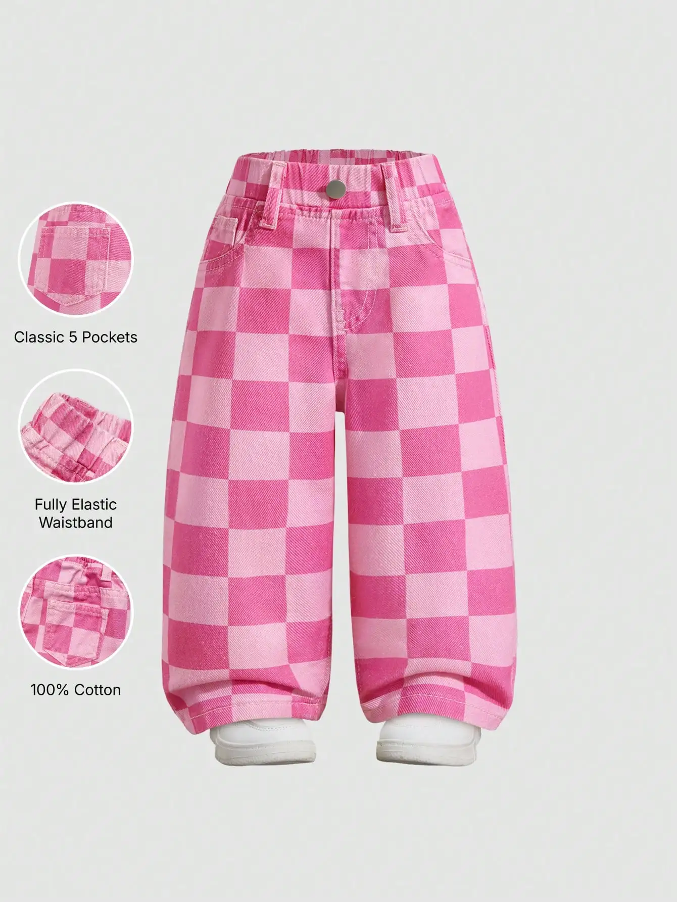 Pink Checkerboard Cotton Kids Elastic Waist Wide-Leg Pants
Pink Checkerboard Cotton Kids Elastic Waist Wide-Leg Pants