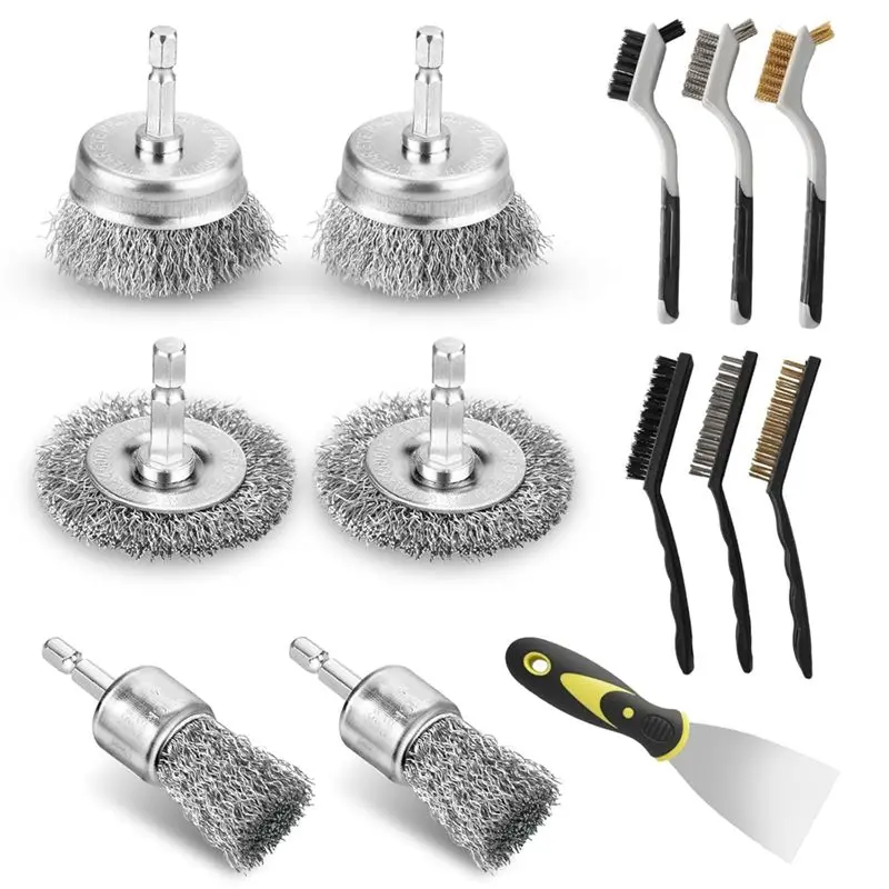 AT13 13 Pack Carbon Steel Wire Wheel Brush Set For Drills–For Cleaning Rust , Dirt Paint Scrubbing Kit For Kitchen Home Use
AT13 13 Pack Carbon Steel Wire Wheel Brush Set For Drills–For Cleaning Rust , Dirt Paint Scrubbing Kit For Kitchen Home Use