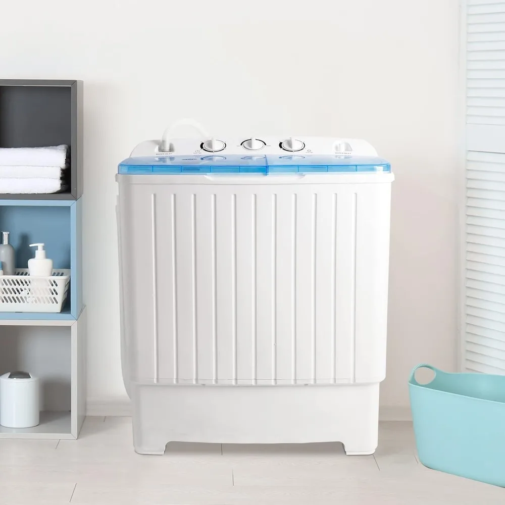 Portable Washing Machine Compact Mini Twin Tub 11lbs Washer Mini Laundry Machine and 6.6lbs Spinner, Built-in Gravity Drain
Portable Washing Machine Compact Mini Twin Tub 11lbs Washer Mini Laundry Machine and 6.6lbs Spinner, Built-in Gravity Drain