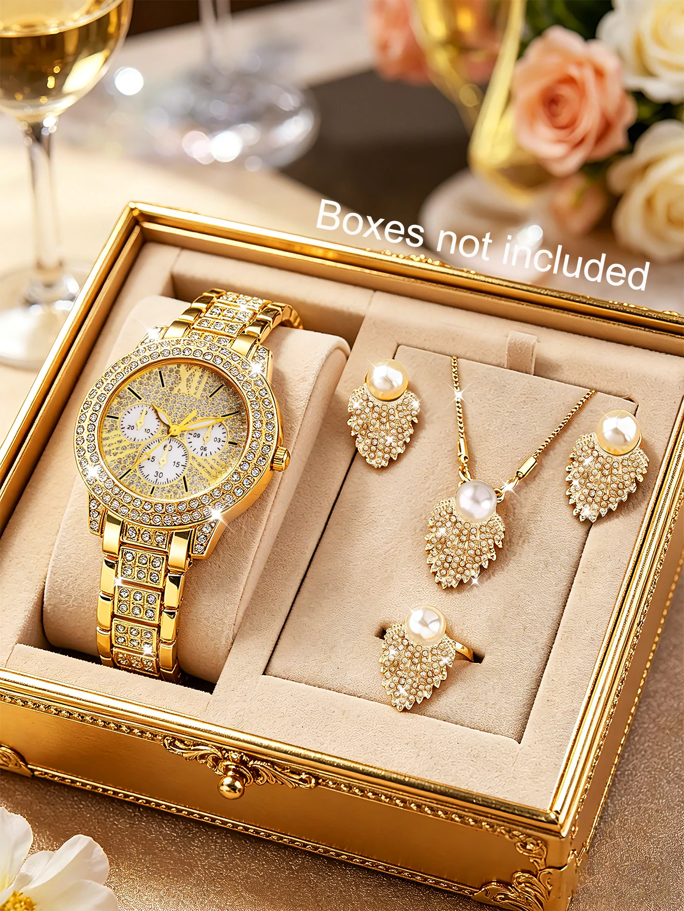 Luxurious Fashion Ladies round Shell Quartz Watch Set with Feathers Shaped Embedded Jewelry Accessory Ideal Gift
Luxurious Fashion Ladies round Shell Quartz Watch Set with Feathers Shaped Embedded Jewelry Accessory Ideal Gift