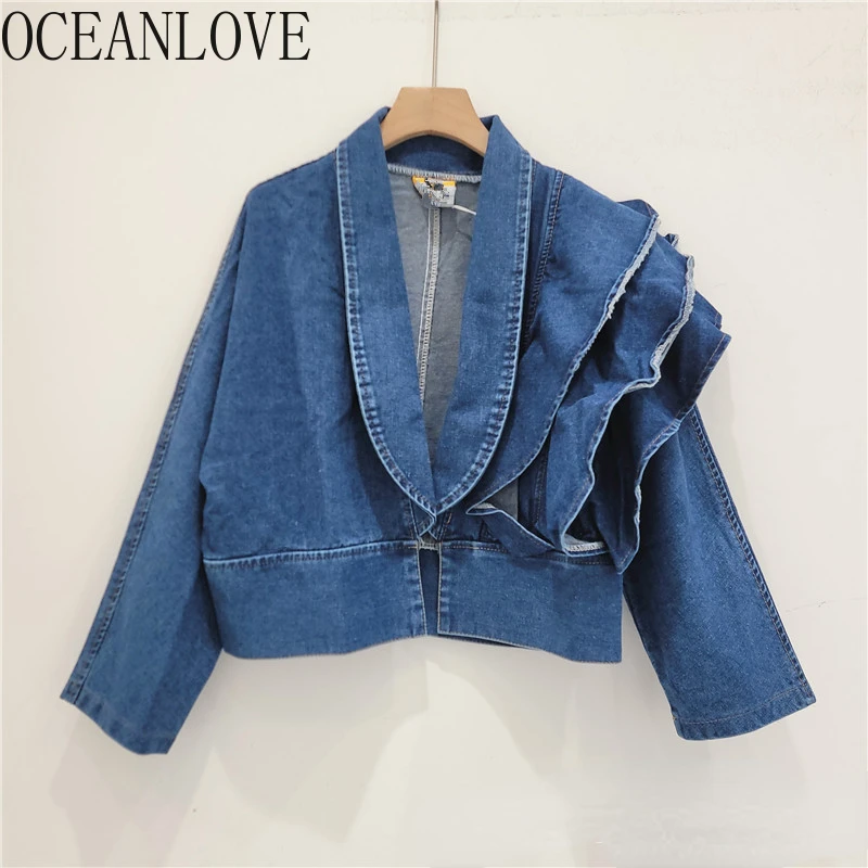 OCEANLOVE джинсовые куртки для женщин с оборками V-образным вырезом весна осень винтажные короткие Chaquetas Mujer корейская мода Женская куртка
OCEANLOVE джинсовые куртки для женщин с оборками V-образным вырезом весна осень винтажные короткие Chaquetas Mujer корейская мода Женская куртка