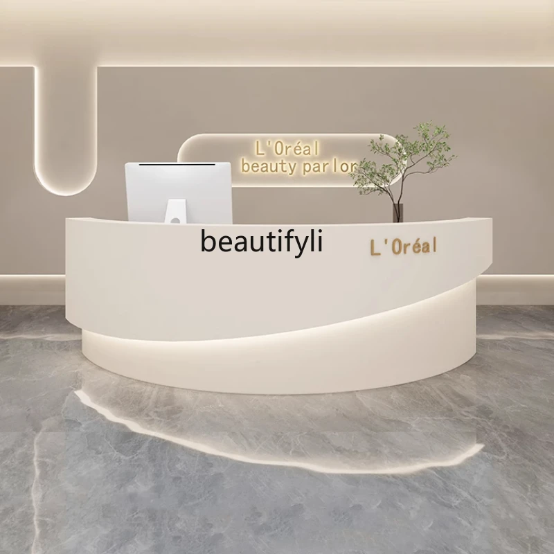 Curved front desk reception, curved beauty salon, cashier, clothing store counter paint modern and simple
Curved front desk reception, curved beauty salon, cashier, clothing store counter paint modern and simple