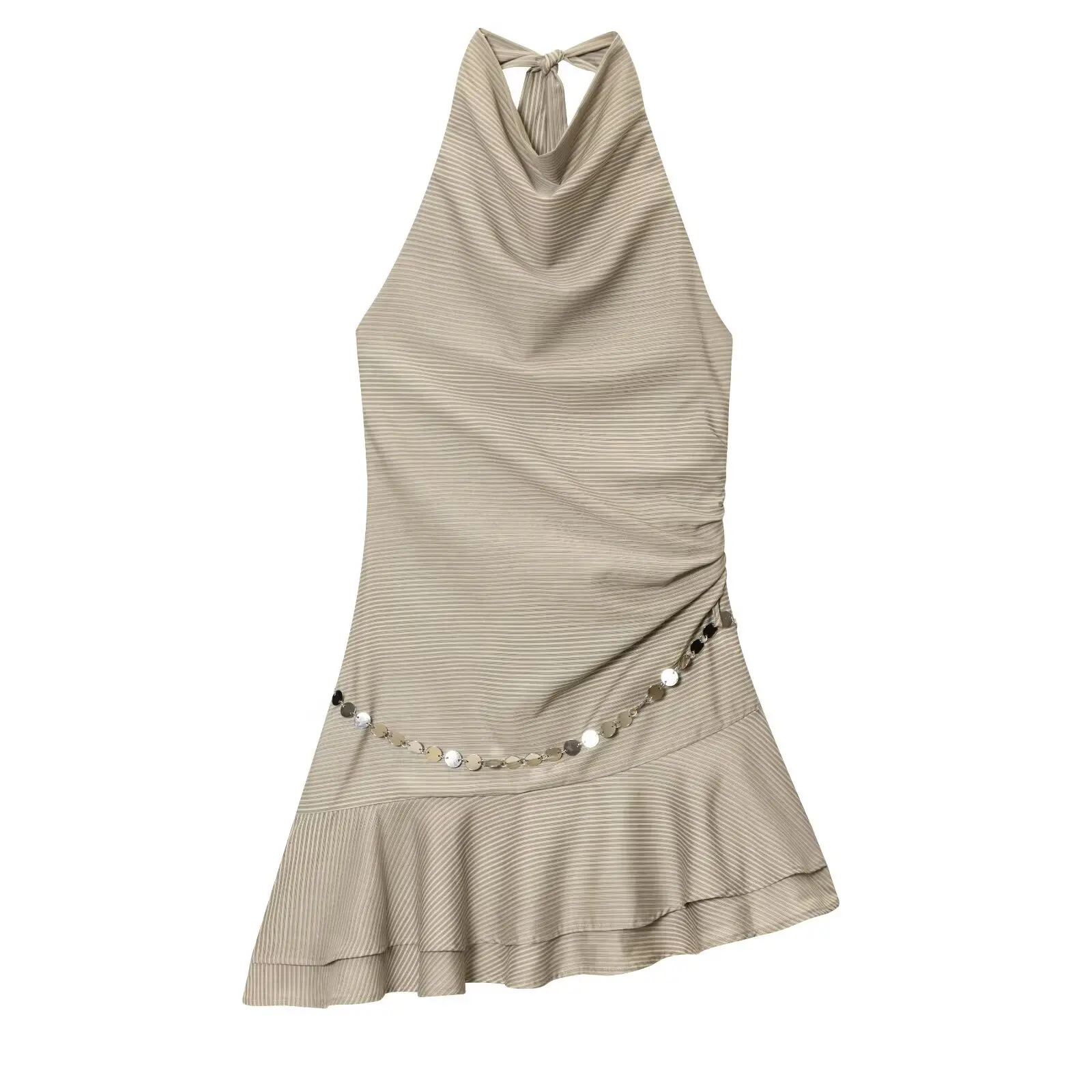 Women's Ruched Halter Neck Mini Dress with Sequin Chain Asymmetrical Ruffle Hem Party Dress
Women's Ruched Halter Neck Mini Dress with Sequin Chain Asymmetrical Ruffle Hem Party Dress