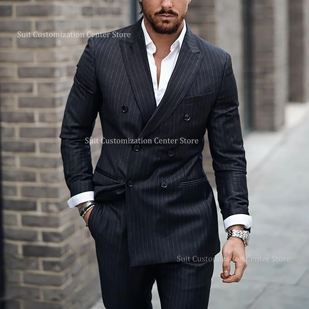 Textured Striped Suits For Men Classic Double Breasted Peak Lapel Slim Fit 2 Piece Jacket Pants Formal Occasion Business Outfits
Textured Striped Suits For Men Classic Double Breasted Peak Lapel Slim Fit 2 Piece Jacket Pants Formal Occasion Business Outfits