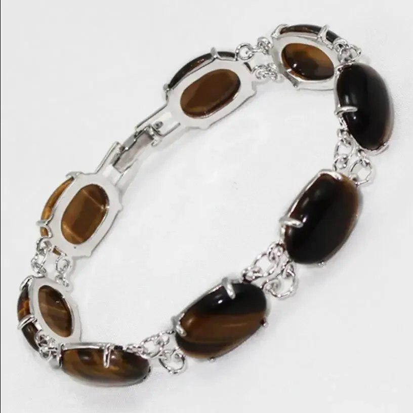 Women's fashion silver plated egg shaped Tiger Eye Stone Bracelet
Women's fashion silver plated egg shaped Tiger Eye Stone Bracelet