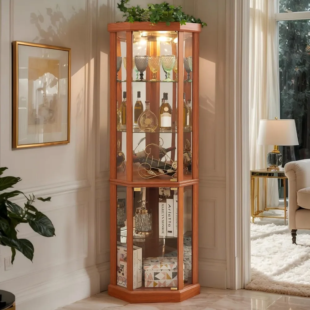 70" H Lighted Corner Curio Cabinet, Glass Display Cage with Tempered Glass Doors and 5 Adjustable Shelves, Wine Cabinet Storage
70" H Lighted Corner Curio Cabinet, Glass Display Cage with Tempered Glass Doors and 5 Adjustable Shelves, Wine Cabinet Storage