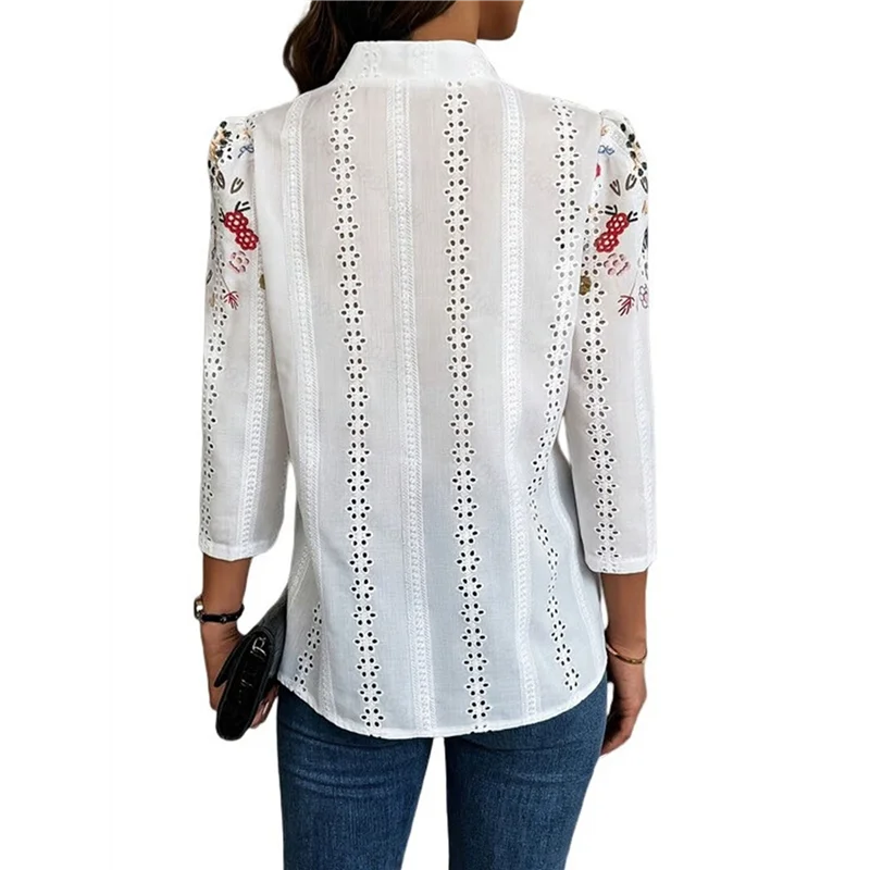 ASDS-Women's Floral Eyelet Embroidery Band Collared 3/4 Puff Sleeve Blouses Button Down Casual Shirts
ASDS-Women's Floral Eyelet Embroidery Band Collared 3/4 Puff Sleeve Blouses Button Down Casual Shirts