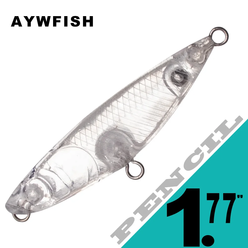 AYWFISH Mini Pencil Fishing Lure Hard Plastic Transparent DIY Body 1.77INCH 1.5G Unpainted Pencil Bait Wobbler Blank 50PCS / LOT
AYWFISH Mini Pencil Fishing Lure Hard Plastic Transparent DIY Body 1.77INCH 1.5G Unpainted Pencil Bait Wobbler Blank 50PCS / LOT