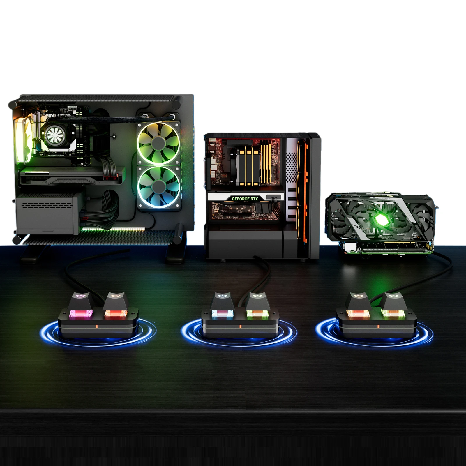 2M PC External Power Supply Button with ON Off Reset Desktop Switch Splitter with RGB Light for Computers Motherboard