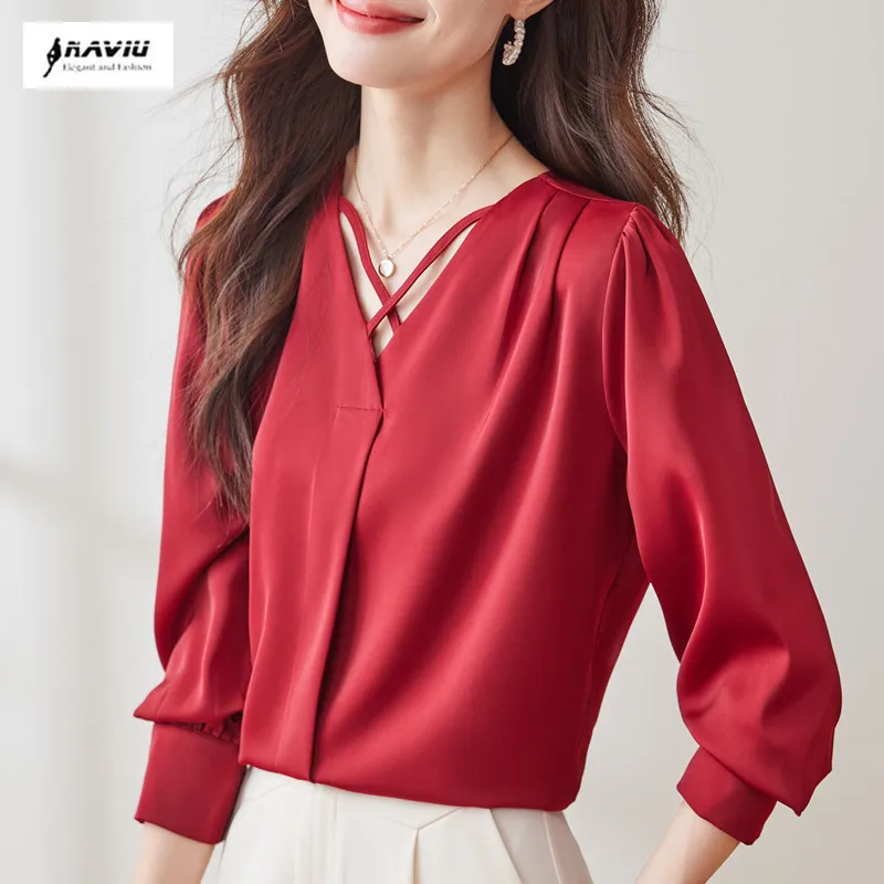NAVIU 2025 New Temperament V Neck Red Shirt Women Elegant Long Sleeve Casual Formal Chiffon Blouses Office Ladies Work Top White
NAVIU 2025 New Temperament V Neck Red Shirt Women Elegant Long Sleeve Casual Formal Chiffon Blouses Office Ladies Work Top White