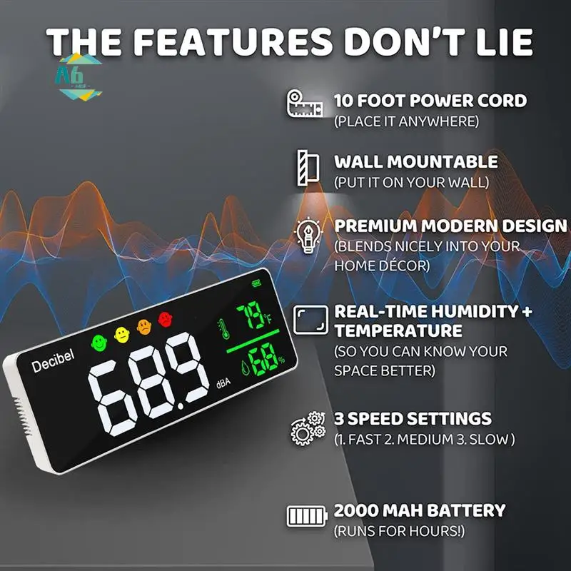 A60F-3-In-1 Decibel Meter Sound Level Reader + Humidity & Temperature. Classroom Noise Meter, SPL & DB Meter For Wall Mounted
A60F-3-In-1 Decibel Meter Sound Level Reader + Humidity & Temperature. Classroom Noise Meter, SPL & DB Meter For Wall Mounted