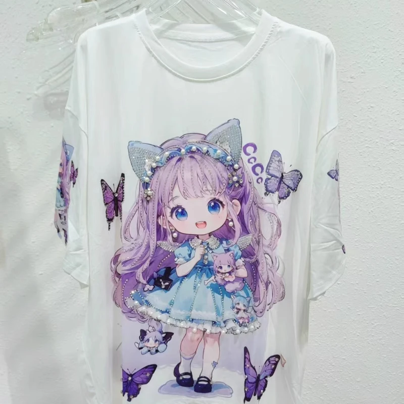 Dophee Original Summer Sweet Girl Beading Cartoon Short Sleeve T-shirt Loose O-neck Pullover Top All-match Women Casual Tees
Dophee Original Summer Sweet Girl Beading Cartoon Short Sleeve T-shirt Loose O-neck Pullover Top All-match Women Casual Tees