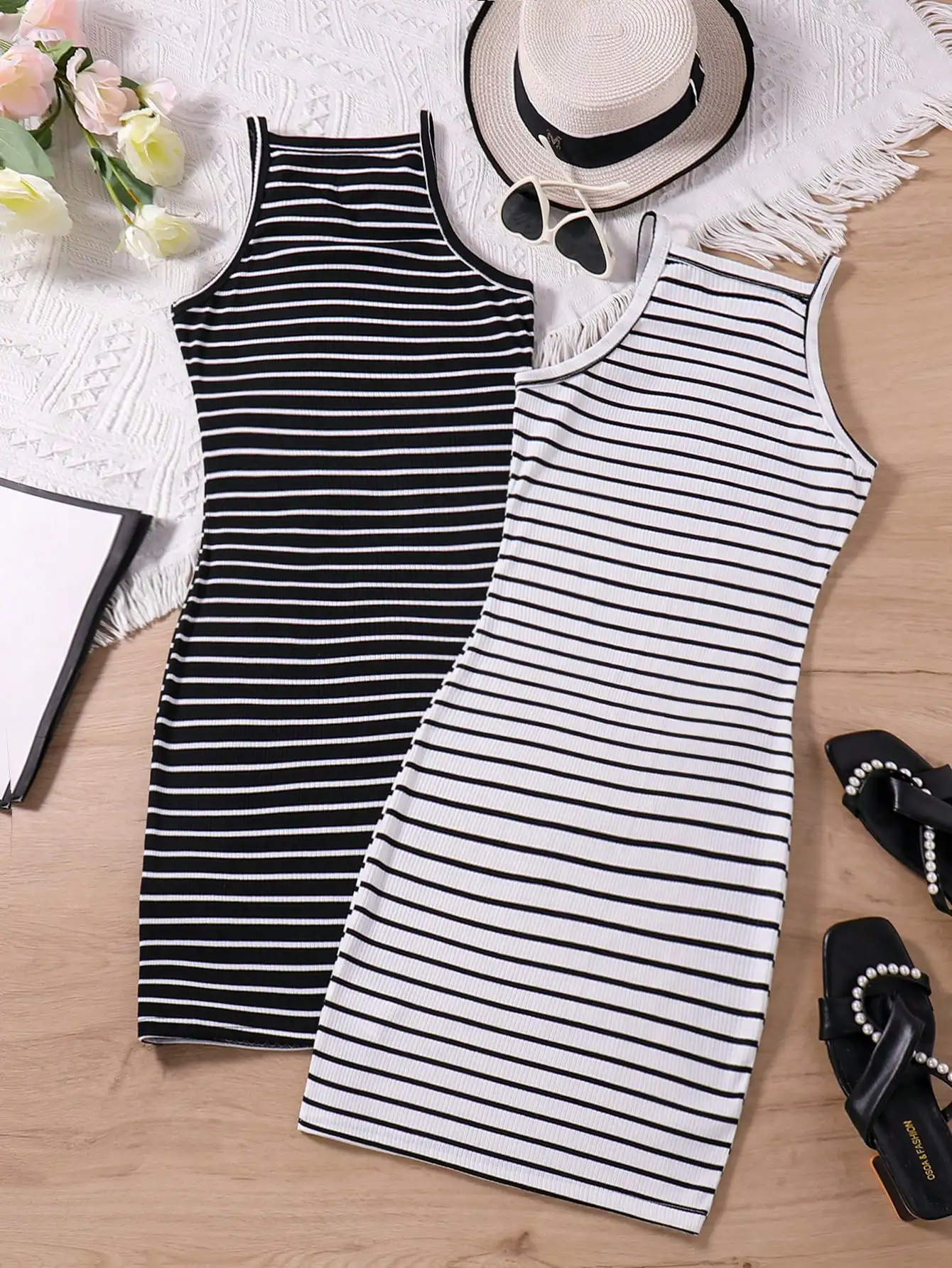 Striped Sleeveless Tank Dress Set For Women
Striped Sleeveless Tank Dress Set For Women