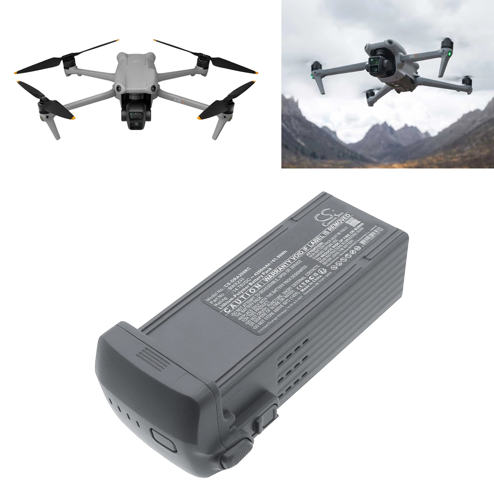 Cameron Sino 14.76V 4200mAh CS-DRA200RC Drones Battery BWX233 for DJI Air 3, Air 33
Cameron Sino 14.76V 4200mAh CS-DRA200RC Drones Battery BWX233 for DJI Air 3, Air 33
