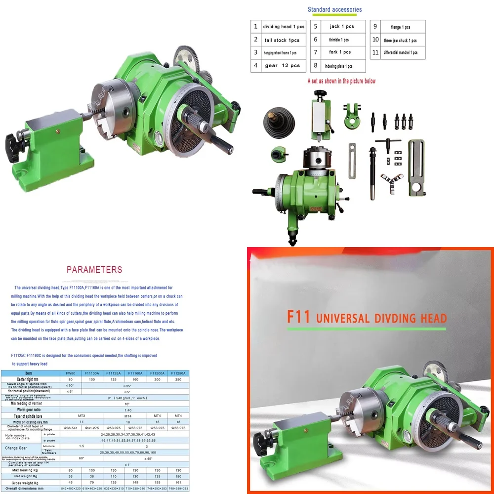 Universal Dividing Head F11 125A Milling Machine with Gears and Core Component Bearing
Universal Dividing Head F11 125A Milling Machine with Gears and Core Component Bearing