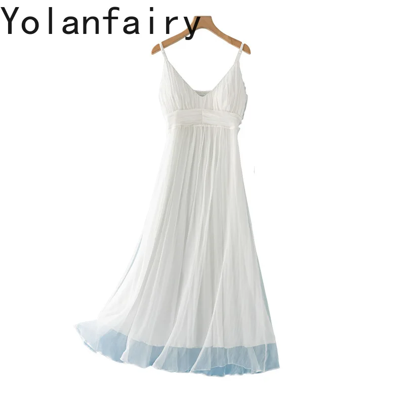 YOLANFAIRY 100% Real Mulberry Silk Dress Summer 2026 Woman Vacation Boho Beach Dress Women White Dresses Spaghetti Strap Dress
YOLANFAIRY 100% Real Mulberry Silk Dress Summer 2026 Woman Vacation Boho Beach Dress Women White Dresses Spaghetti Strap Dress