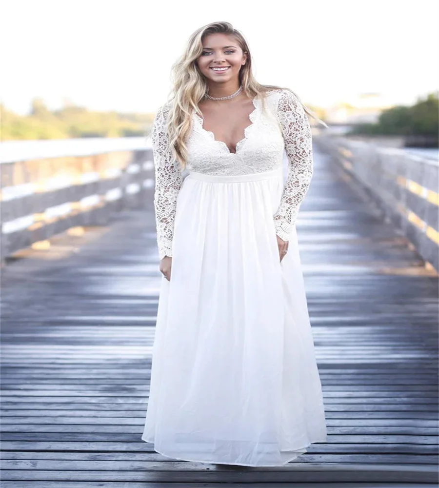 Plus Size Beach White Wedding Dress 2023 V Neck Backless Chiffon Bohemian Bride Dress Long Sleeve Civil Boho Vestidos De Novia
Plus Size Beach White Wedding Dress 2023 V Neck Backless Chiffon Bohemian Bride Dress Long Sleeve Civil Boho Vestidos De Novia