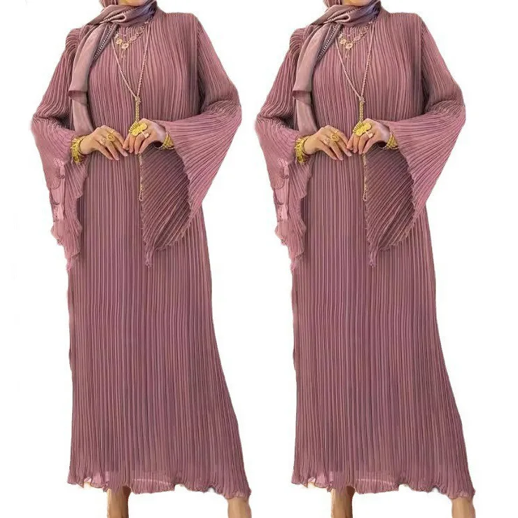 New Fashion Muslim Dress Long Women's Casual Solid Color Round Neck Trumpet Sleeve Pleated Abaya Dresses
New Fashion Muslim Dress Long Women's Casual Solid Color Round Neck Trumpet Sleeve Pleated Abaya Dresses